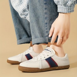 Men's Summer Casual Sneakers - Breathable Lightweight Low-Top Shoes with White & Brown Colorway, Fabric Upper & Rubber Sole for Sports, Vacation, Casual Attire, Sports Footwear | Street Style Shoes | Comfortable Insole