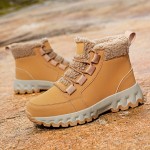 Women's Winter Boots with -Like Collar & Traction TPR Sole - Thick Warm PU Snow, Beige/ Brown Round Toe for Ice, Snow & Slush - Cold Weather Footwear (No s)
