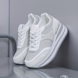 [slope heel thick-soled shoes] Women's casual sneakers | outdoor slope heel, thick-soled, off-road running shoes, female student shoes, all seasons, black, Silvery gray, khaki