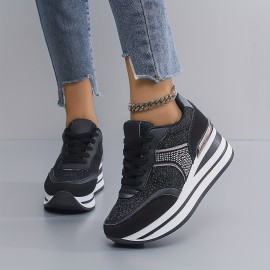 [slope heel thick-soled shoes] Women's casual sneakers | outdoor slope heel, thick-soled, off-road running shoes, female student shoes, all seasons, black, Silvery gray, khaki