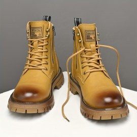 Men's Vintage Work Boots - Upper & Rubber Sole High-Top Ankle Boots with Cushioned Insole, All-Terrain Traction - Brown/Black/Black Toe - All-Season Casual & Formal Boots for Construction, Farm, Casual Attire - Lace-Up Design with PU Lining & Durable Rubber Outsole -  Style for Daily Outings & Outdoor Activities - Versatile & Comfortable for Men, Boots For Men, Shoes For Men