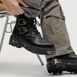 Men'S Vintage Outdoor Boots - Adjustable Lace-Up Ankle Support, Durable Synthetic Upper & Rubber Sole, All-Season Comfort for Hiking, Streetwear & Casual Outfits, Hiking Boots, Hiking Streetwear, Trendy Midboot, Secure Zipper Closure