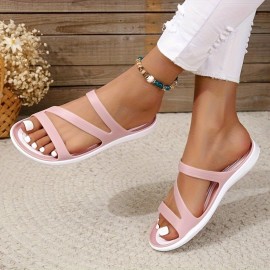 Women's Clear Arch Sandals - Slip-On Moccasin Style with EVA & PVC Arch, Non-Slip Rubber Sole, Pink/White Beach Shoes - All-Season Indoor/Outdoor Slippers, Machine Washable Open-Toe (No Lace-Free) Design for