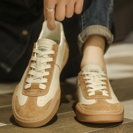 [Breathable Sneakers] Breathable Men's Slip-On Casual Sneakers | Low-Top Brown & White Colorway, PU Upper, Rubber Sole Comfortable Walking Shoes for Casual Attire, Classic Laceup Style | Durable Traction Footwear