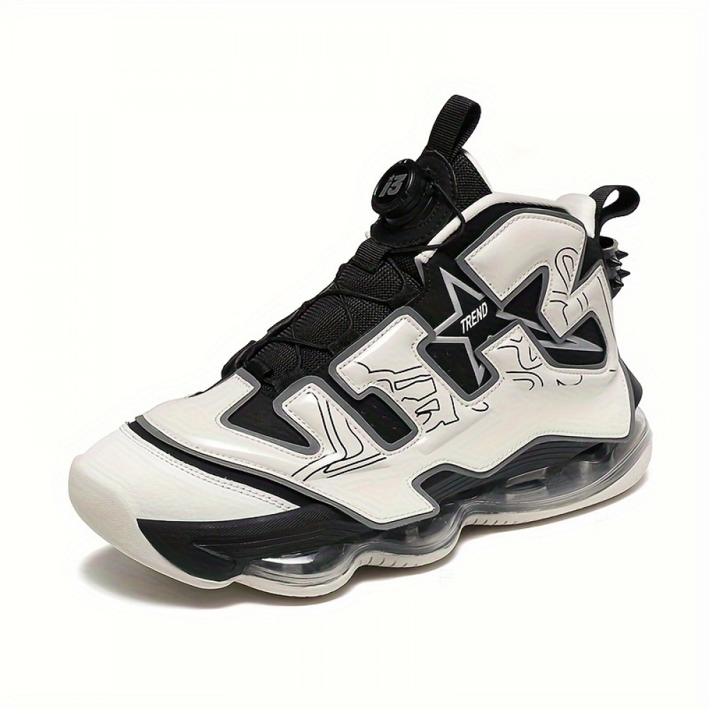 Men's Trendy Luminous Air Cushion High Top Basketball Shoes, Shock Absorption Non Slip For Outdoor Training Running Competition